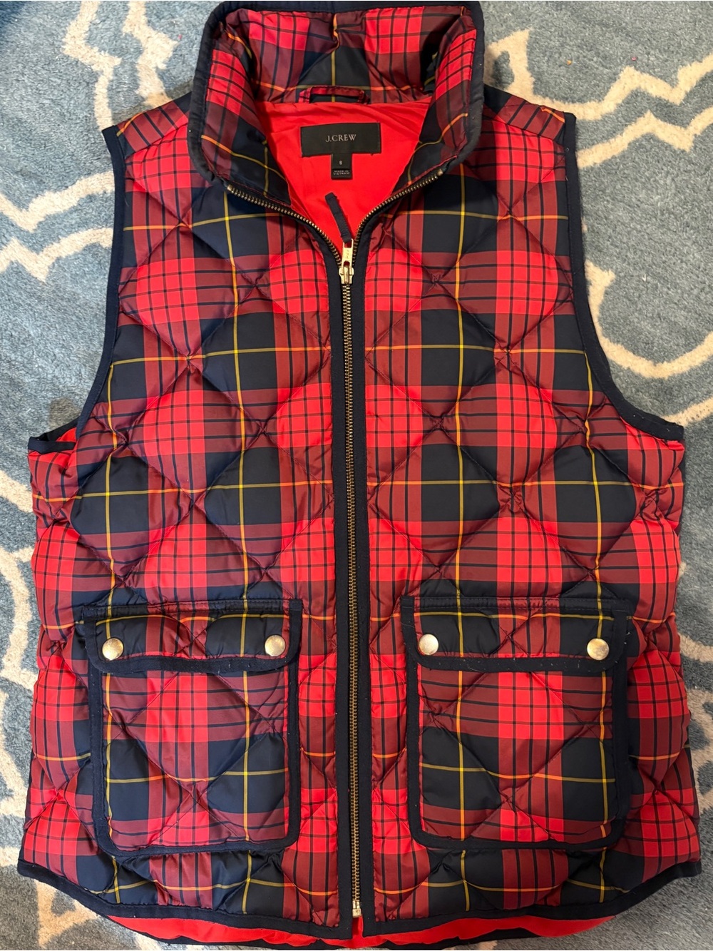 J. Crew Red & Navy Quilted Plaid Vest